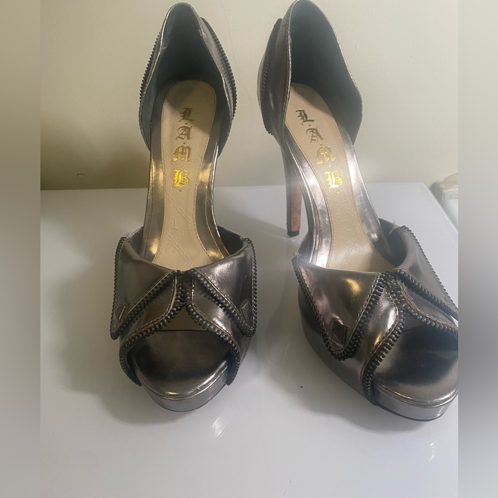 L.A.M.B. Metallic Open Toe Heels